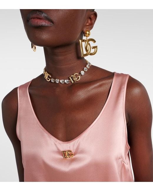 Dolce & Gabbana Pink Dg Silk-Blend Satin Top