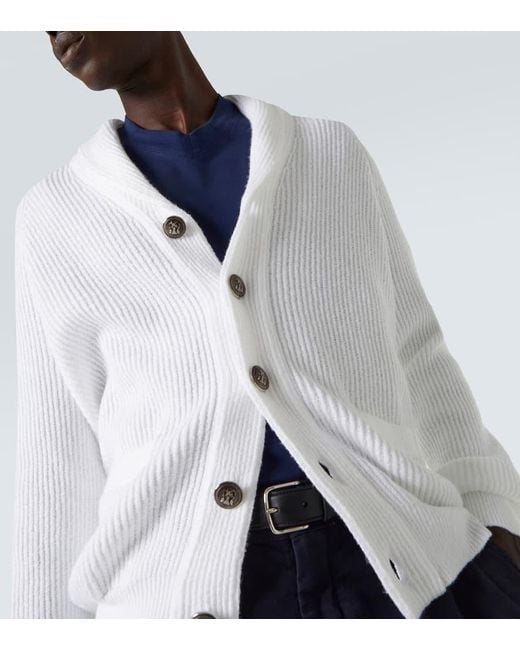 Brunello Cucinelli White Shawl Cardigan for men