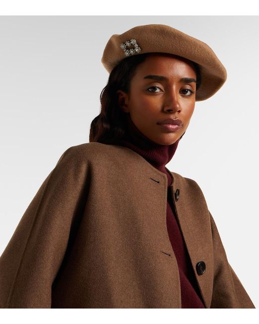 Roger Vivier Natural Embellished Wool Beret