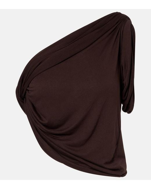 Rick Owens Brown Draped Knitted One-Shoulder Top