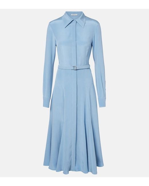 Emilia Wickstead Blue Riko Belted Silk Midi Dress