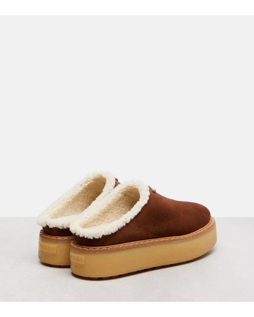 Mules Evolve A Plateforme En Daim Et Shearling Prada en coloris Brown