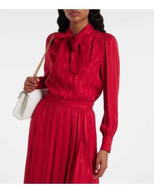 Gucci Red Interlocking G Silk Jacquard Blouse