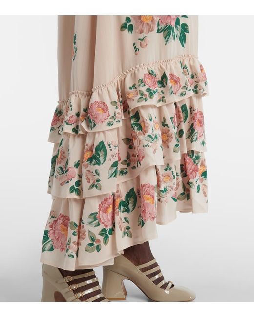 Robe Longue En Crepe De Soie A Fleurs Chloé en coloris Natural