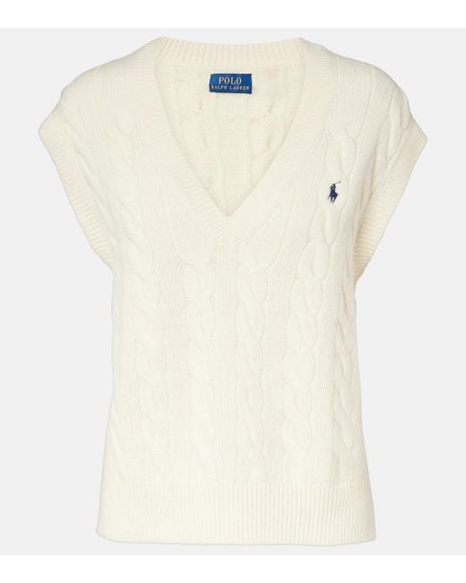 Polo Ralph Lauren White Cable-Knit Wool And Cashmere Vest