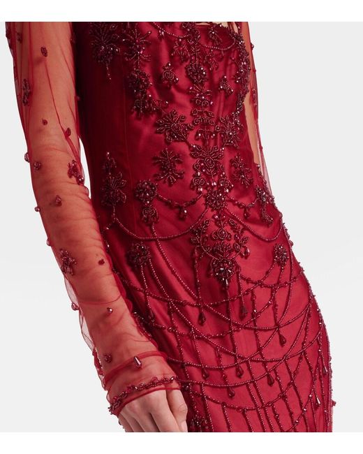 Clio Peppiatt Red Chandelier Embellished Tulle Gown
