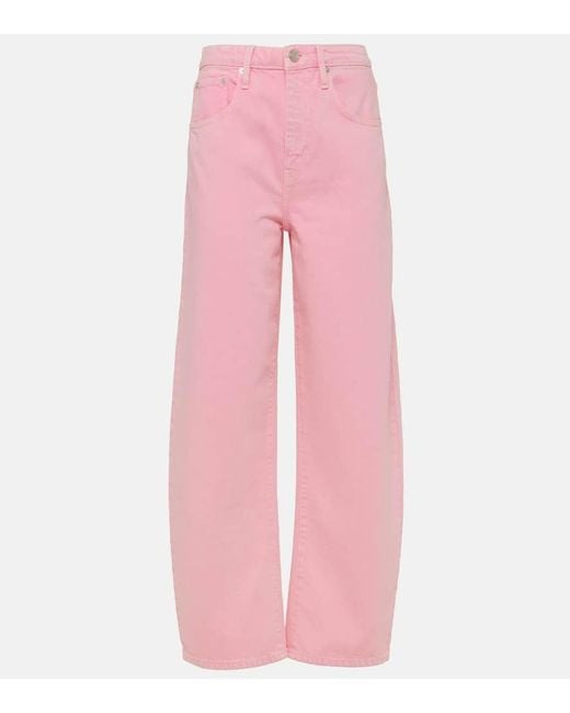 FRAME Pink High-Rise Barrel-Leg Jeans