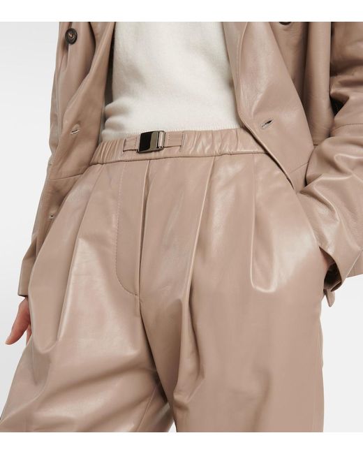Brunello Cucinelli Natural Mid-Rise Leather Pants