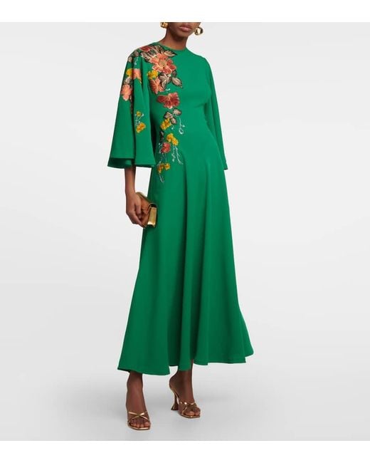Abito Lungo Zinnia Con Ricami E Mantella di Costarellos in Green