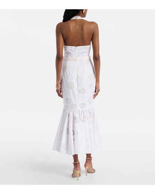 Self-Portrait White Halterneck Linen And Cotton Midi Dress