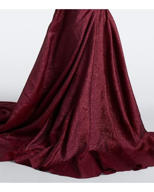 Marmar Halim Red Draped Strapless Bustier Gown