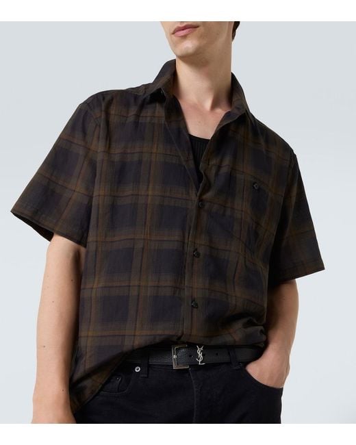 Saint Laurent Black Cotton Tartan Shirt for men