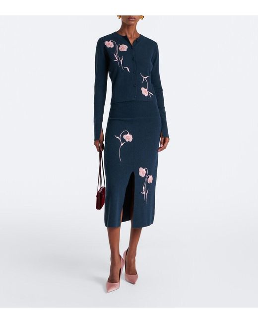Erdem Blue Floral-Applique Cardigan