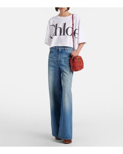 Chloé Red Summer Banana Mini Raffia Shoulder Bag