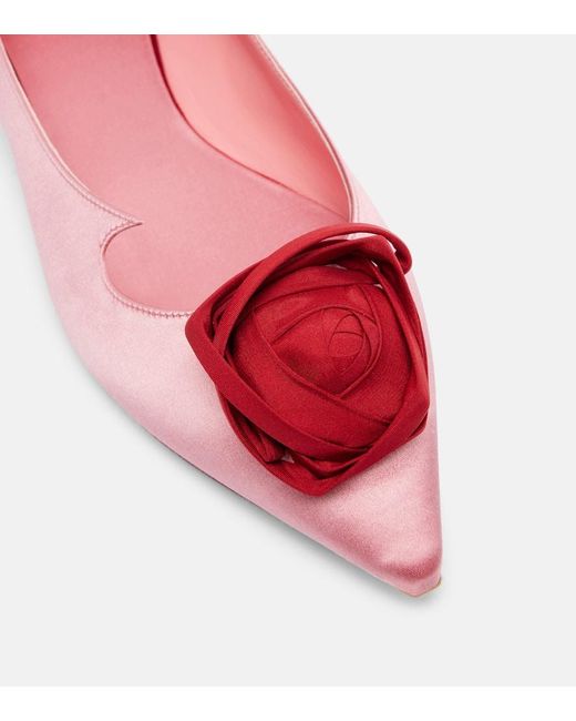 Roger Vivier Red I Love Viver Floral-Applique Satin Ballet Flats