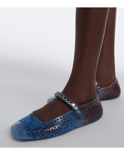 Jimmy Choo Blue Jelly Crystal-Embellished Ballet Flats