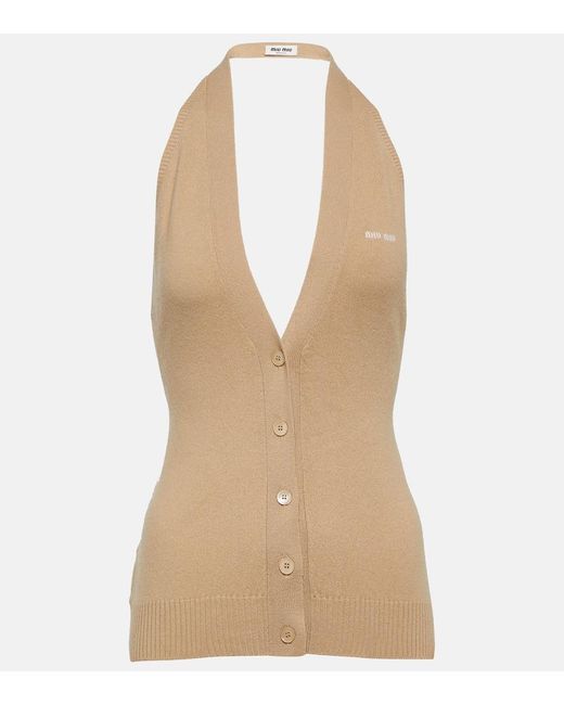 Miu Miu Natural Knitted Cashmere Vest