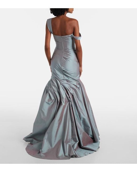 Marmar Halim Blue Asymmetric Ruched Gown