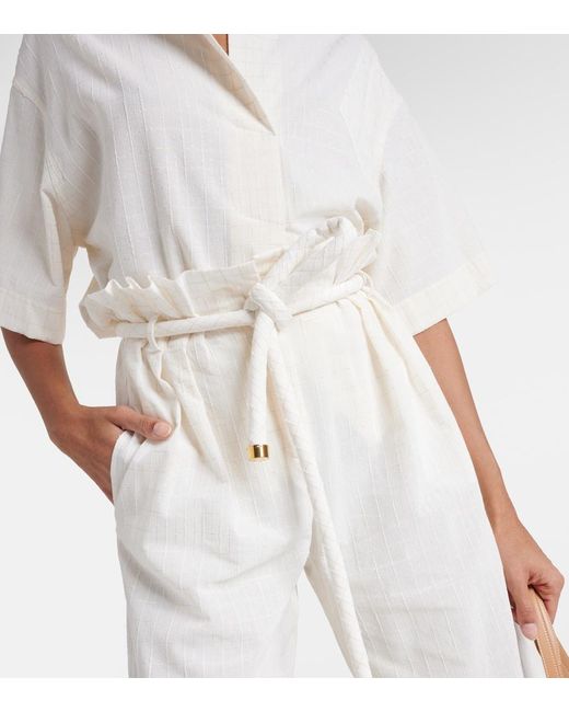 Loro Piana White Tristin Checked Cotton-Blend Wide-Leg Pants