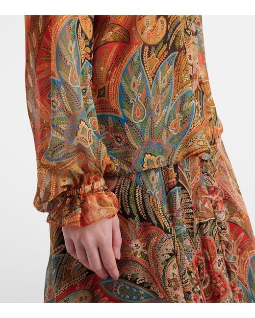 Etro Pink Printed Ruffled Silk Blouse