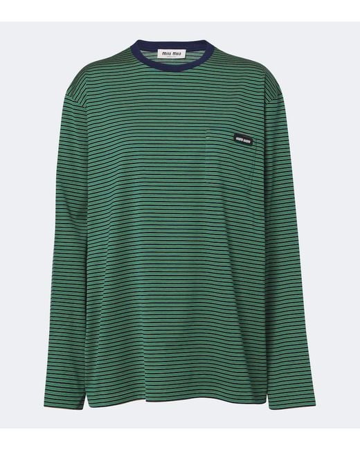 Miu Miu Green Striped Cotton Jersey T-Shirt