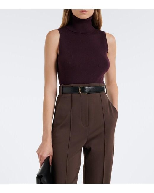 Jardin Des Orangers Purple Ribbed-Knit Virgin Wool Turtleneck Top