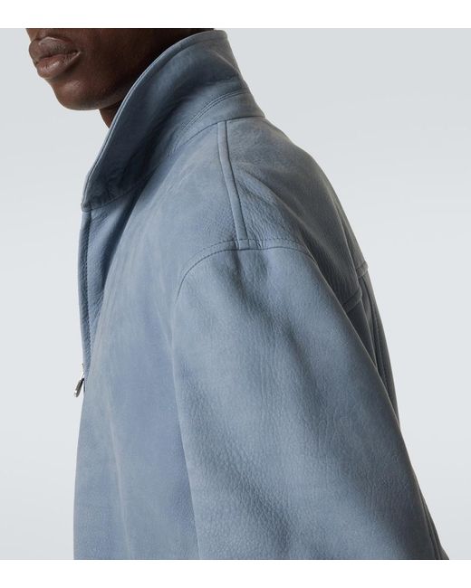 Brunello Cucinelli Blue Leather Blouson Jacket for men