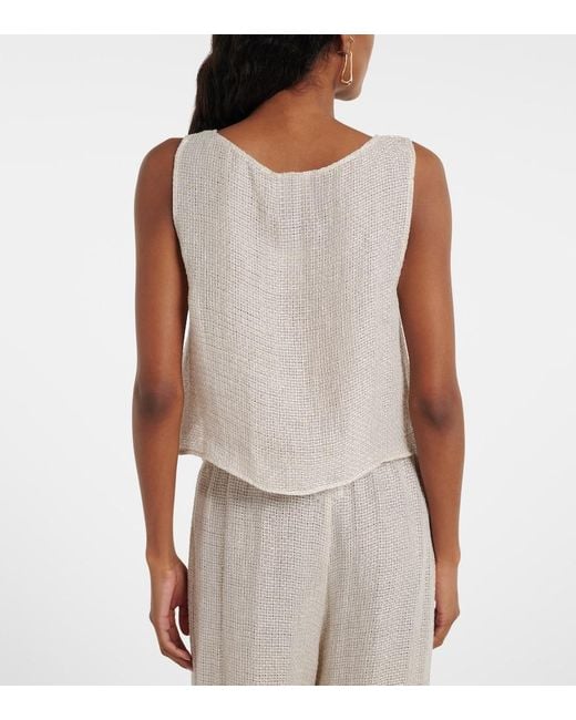 Leset White Stella Sequined Linen-Blend Top