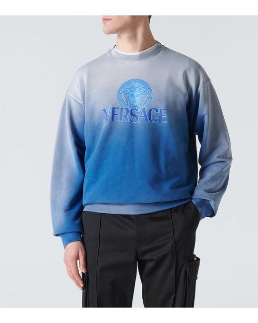 Versace Blue Medusa Tie-Dye Cotton Jersey Sweatshirt for men
