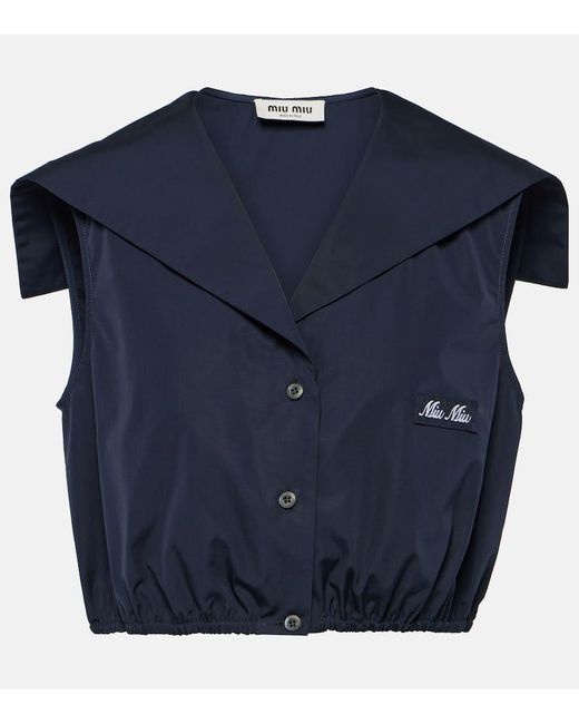 Chemise Raccourcie En Coton Miu Miu en coloris Blue
