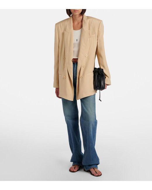 Saint Laurent Natural Double-Breasted Silk Blazer