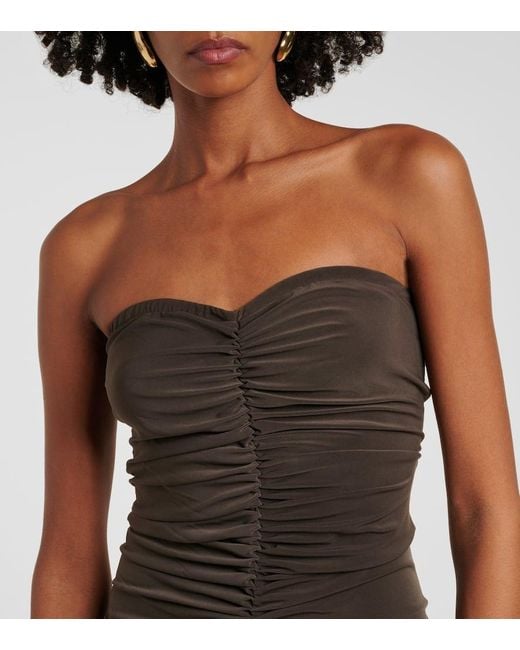 Norma Kamali Brown Strapless Ruched Jersey Gown
