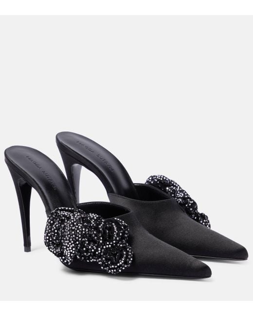 Magda Butrym Black Floral-applique Embellished Satin Mules