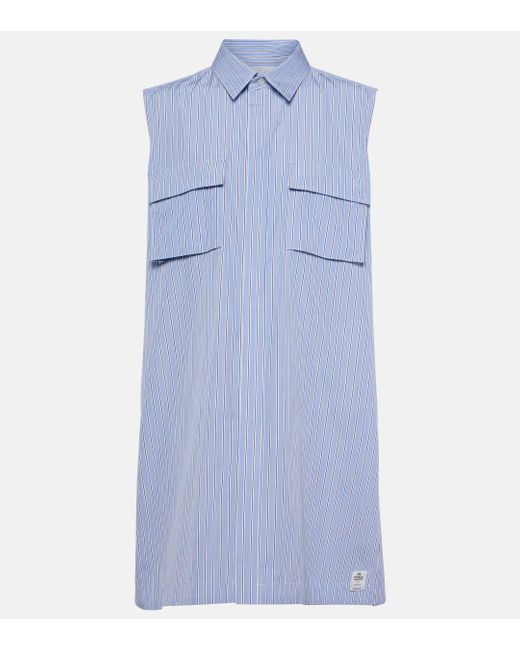 Sacai Blue Striped Cotton Poplin Shirt Dress