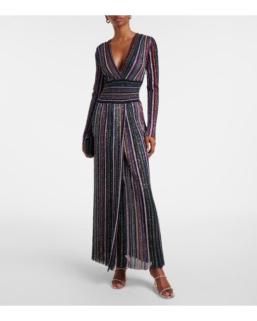 Missoni Blue Sequined Striped Gown