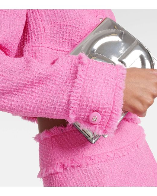 Dolce & Gabbana Pink Raschel Cropped Wool-blend Tweed Jacket