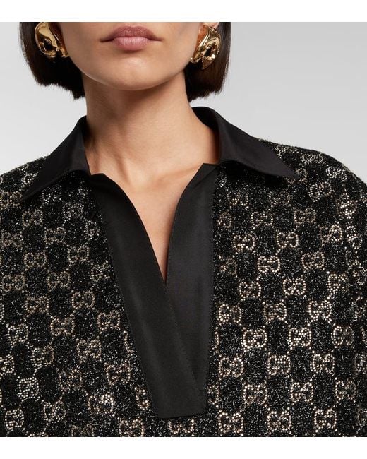 Gucci Black Gg Embellished Top