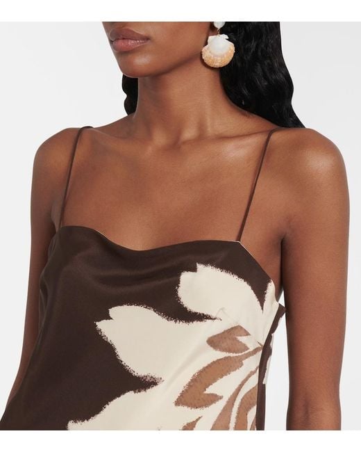 Sir Brown Floral Silk Satin Slip Dress
