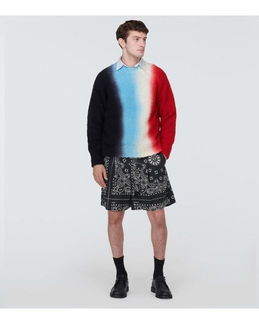 Sacai Black Bandana Cotton Poplin Shorts for men