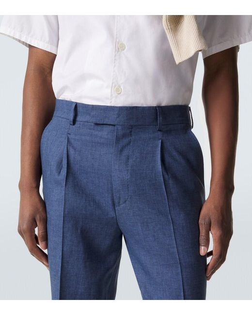 Zegna Blue Linen Slim Pants for men