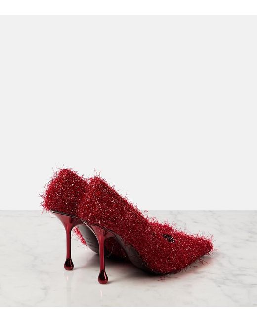 Jimmy Choo Red Ixia 95 Tinsel Pumps