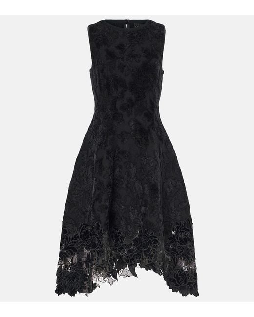 Oscar de la Renta Black Robe Aus Guipure-Spitze Und Samt