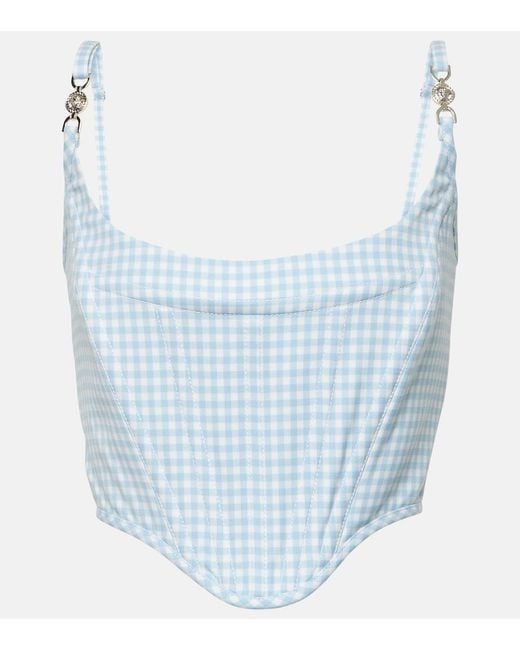 Versace Blue Medusa '95 Gingham Virgin Wool Bustier