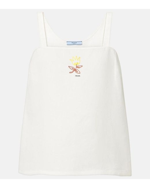Prada White Embroidered Linen Top