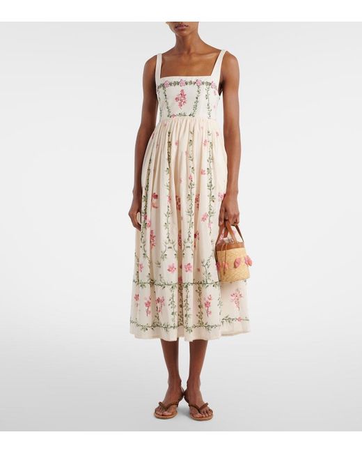 Agua Bendita Natural Barbara Floral Cotton Midi Dress