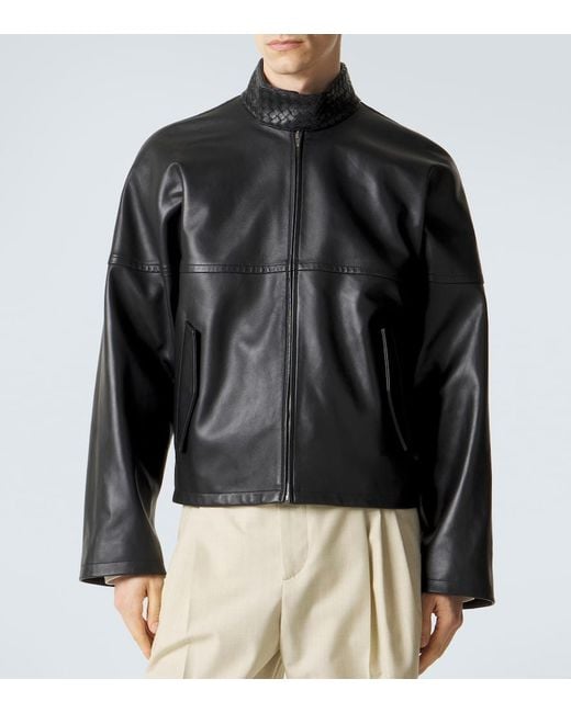 Bottega Veneta Black Intrecciato Leather Blouson Jacket for men