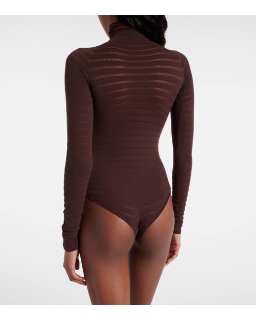 Alaïa Purple Striped Turtleneck Bodysuit