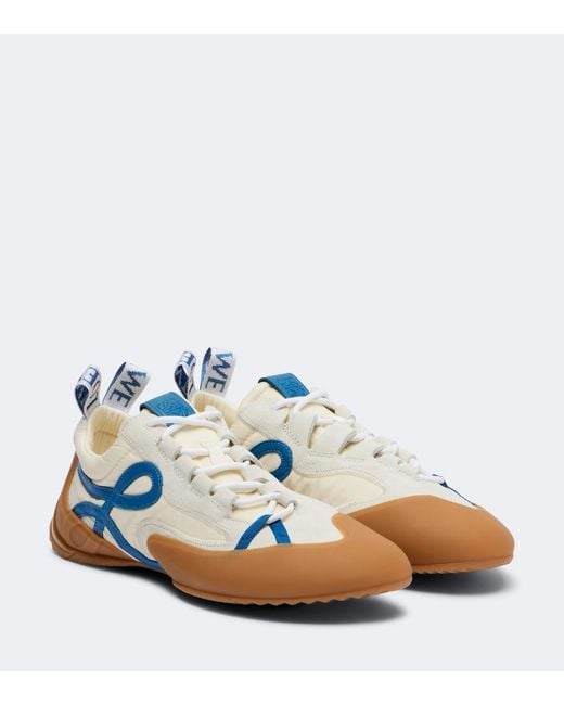 Loewe Blue Grip Anagram Suede-Trimmed Sneakers