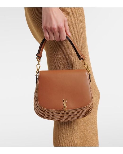 Saint Laurent Brown Voltaire Leather And Wicker Tote Bag