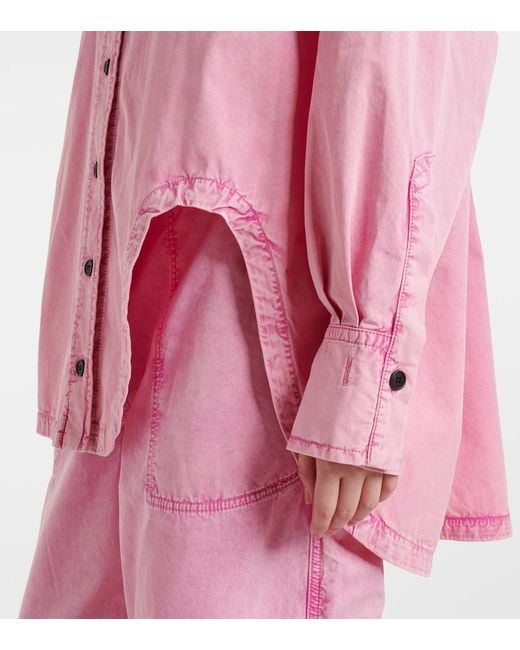 The Attico Pink Diana Asymmetric Cotton Canvas Overshirt